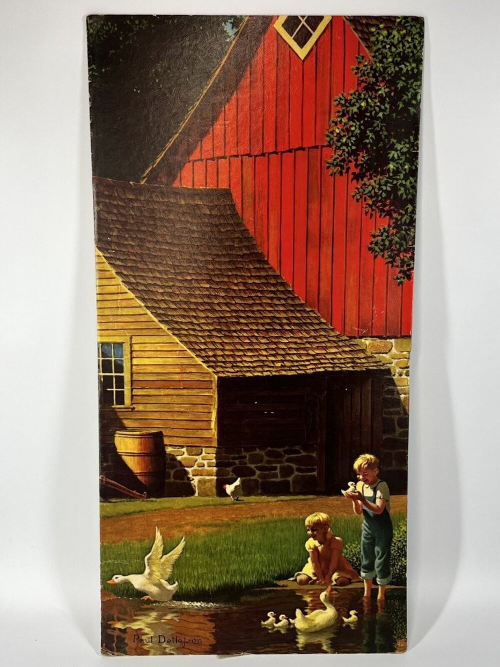 Vintage Paul Detlefsen Litho Print Memories Barn Farm Country Cottage 12x24”